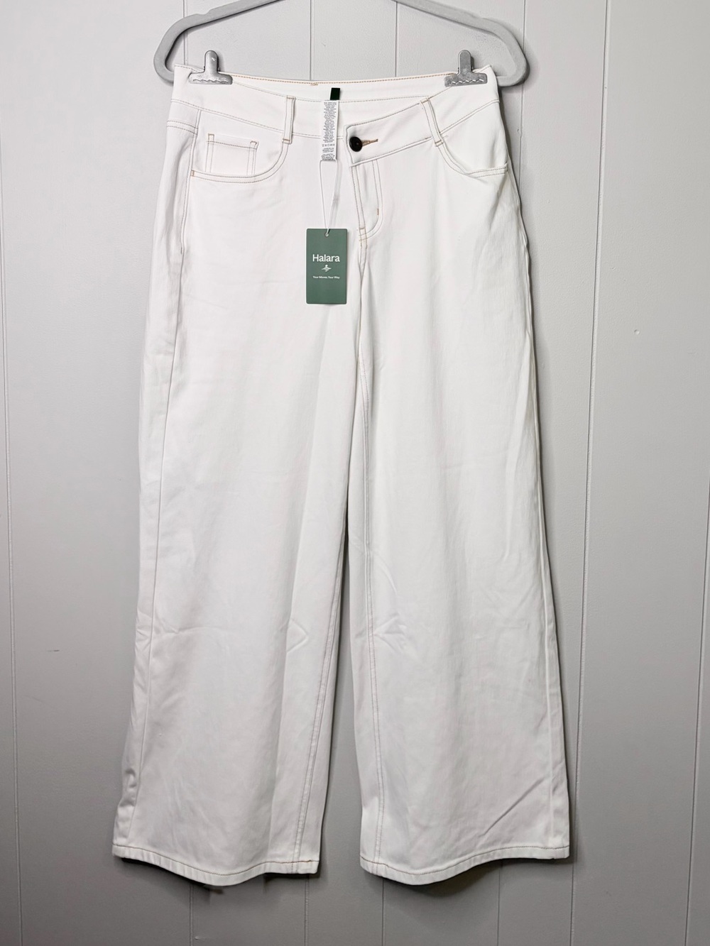 NWT HALARA Low Rise Wide Leg Jeans Denim Pants Cream Medium Petite Small Regular